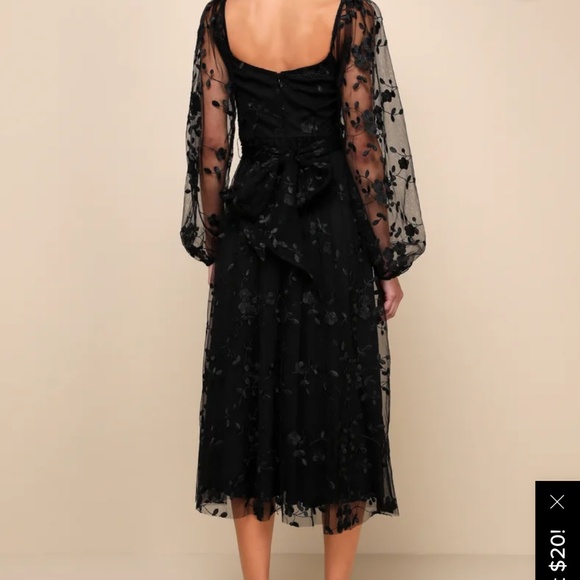 Lulus Darling Charisma Black Mesh Embroidered Midi Dress - Size L - Picture 5 of 5